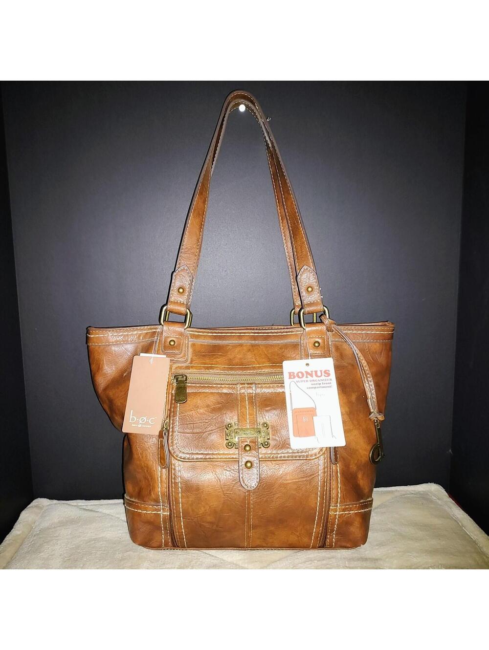BOC Born Shoulder Tote Bag Brown Buttery Faux Leather Double Handles Pockets NWT